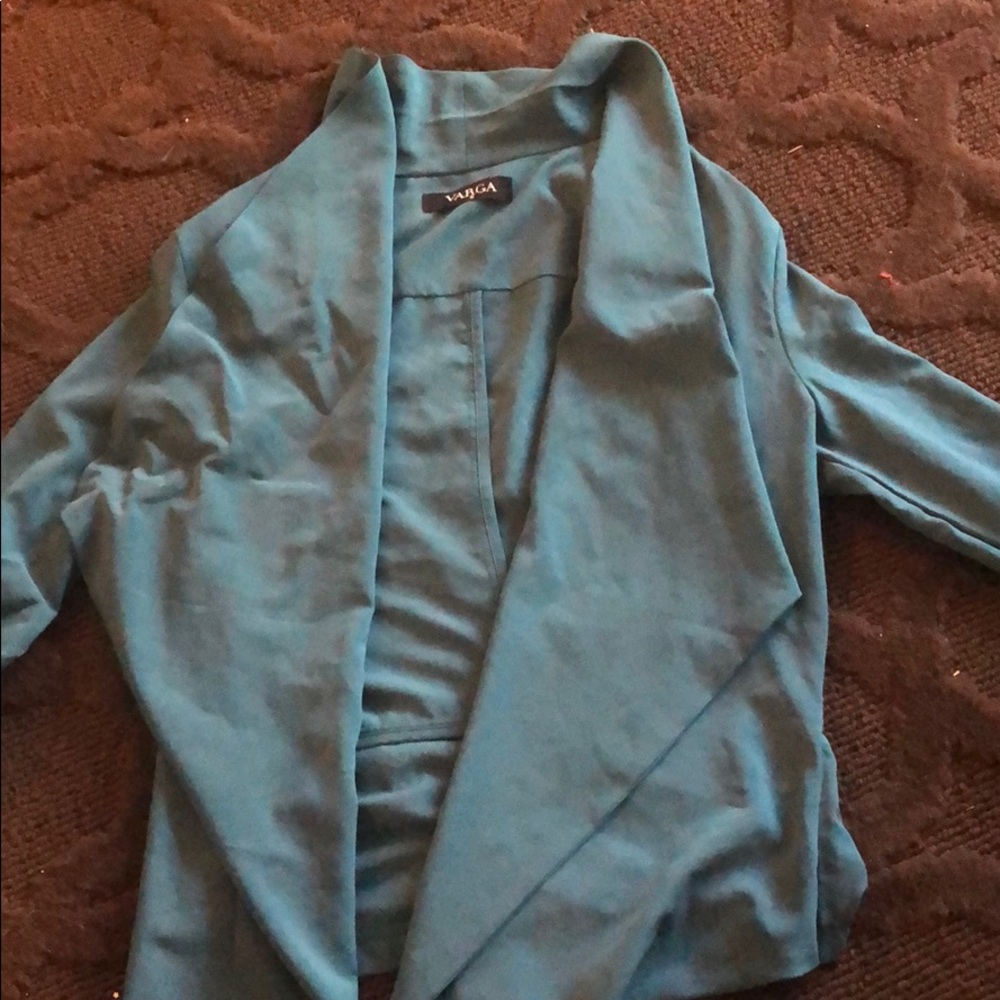 A blue/green business casual jacket